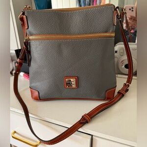 Dooney & Bourke Gray Pebbled Leather Crossbody with Brown Trim